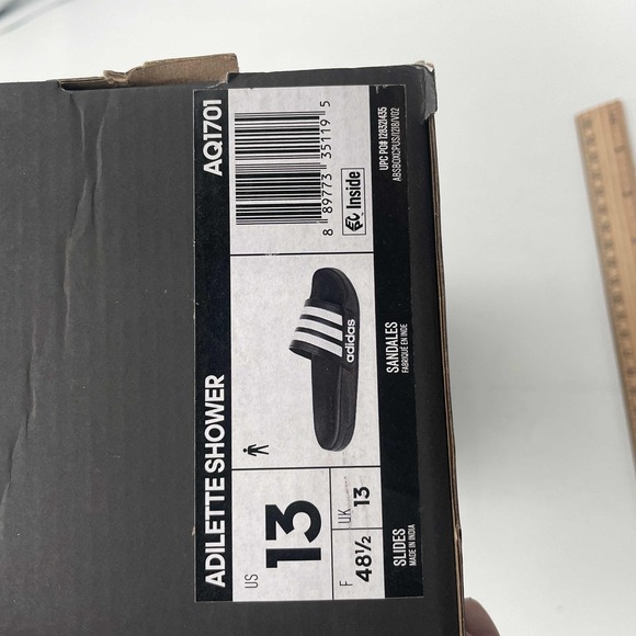 NWT Adidas ADILETTE Black Stripe Slip Resistant Sandal Slides shower shoe - Picture 2 of 5